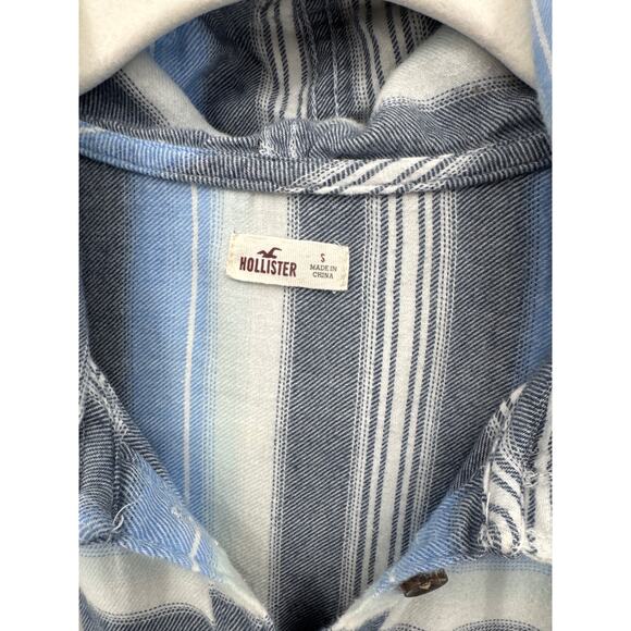 Hollister Womens Striped Pullover Hoodie Blue Gray White 100% Cotton Size Small - Picture 2 of 6